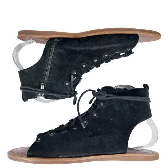 GIANNI BINI! BLACK GENUINE SUEDE LEATHER GREEK STYLE LACE-UP/ZIP SANDALS! SZ 10M - Picture 7 of 13